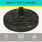 Black concrete-style umbrella base with woven pattern top view