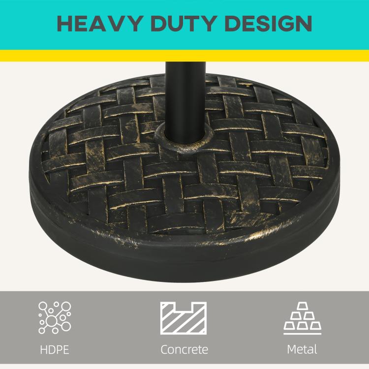 Black concrete-style umbrella base with woven pattern top view