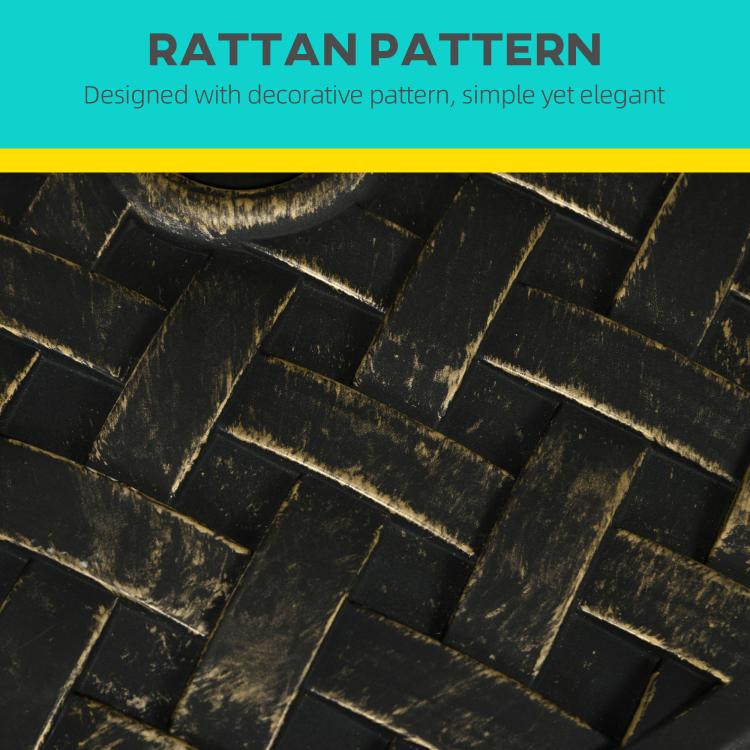 Close-up of umbrella base woven brick-like pattern in black with gold flecks