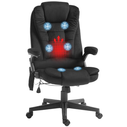 Black high-back executive office chair with cushioned armrests and massage panels