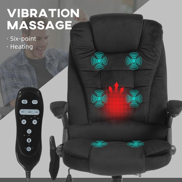 Black high-back office chair with six-point massage and heating back panels