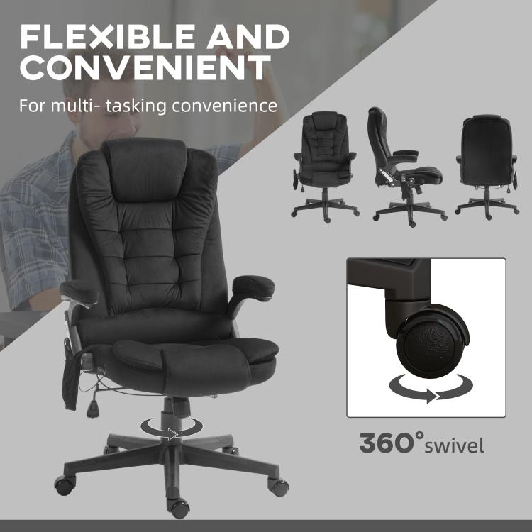 Black high-back office chair with 360 swivel base and cushioned seat