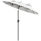 White patio umbrella with open canopy and segmented rib framework