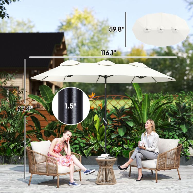 White patio umbrella canopy with ribs and vented panels, front view