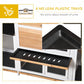 Rabbit hutch base with black plastic tray and white frame under wire mesh