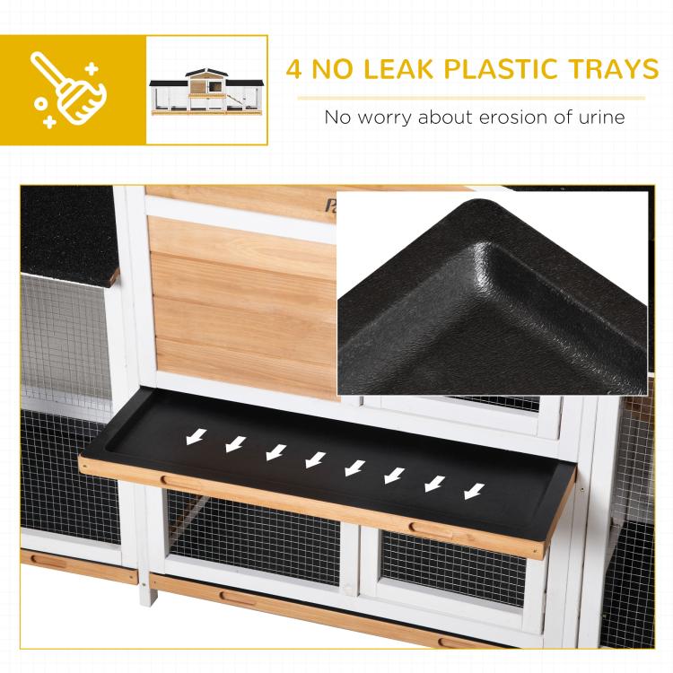 Rabbit hutch base with black plastic tray and white frame under wire mesh