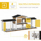 Rabbit hutch with multiple lockable doors on the side run sections and central house