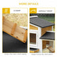 Wooden rabbit hutch showing ramp entry and textured black asphalt-style roof panels