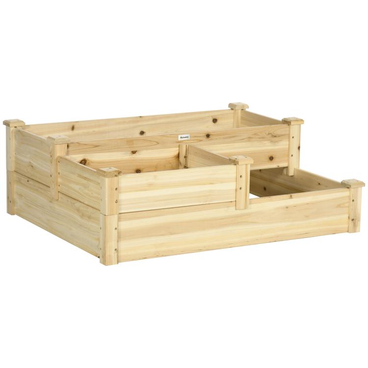 3-tier raised flower bed wooden planter box with open bottom, natural light wood