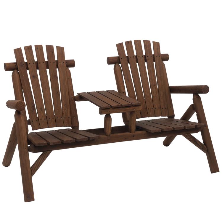 Carbonized wood Adirondack patio bench with center coffee table