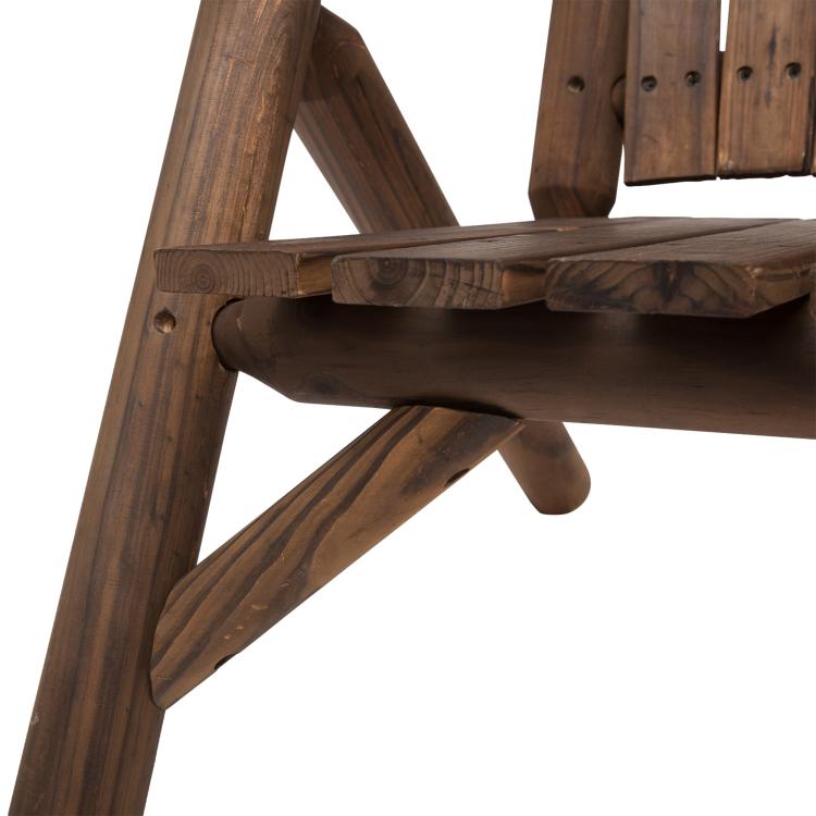 Carbonized wood patio chair bench frame with curved arms and crossed supports
