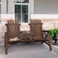 Carbonized wood Adirondack patio bench with center coffee table and two seats