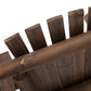 Carbonized wood Adirondack bench backrest slats and arm support detail