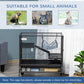 Black wire small animal cage with ramp, blue hammock, and bottom storage shelf