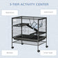 3-tier black wire activity cage with ramps, blue hammock, and inner access hole