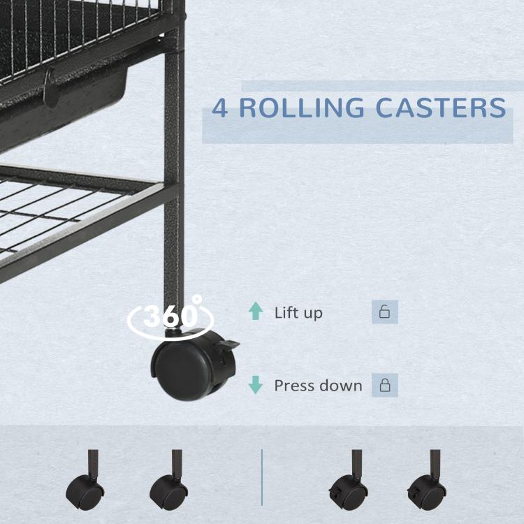 Four rolling caster wheels for the small animal cage frame