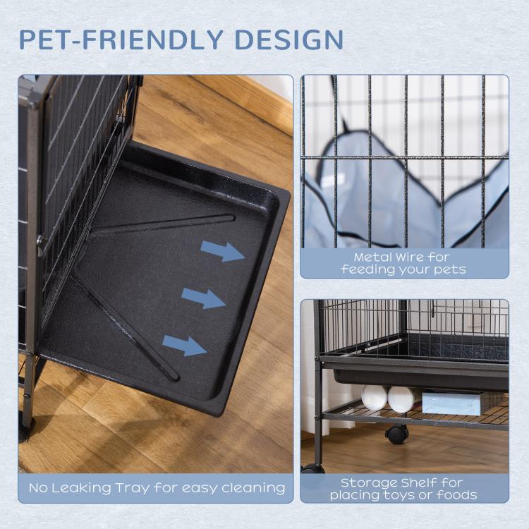 Removable storage tray and metal wire panels for easy cleaning
