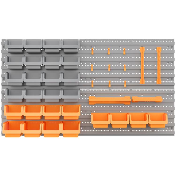 44 PCS Wall Mounted Pegboard Tool Organizer Rack Kit with Various Sized Storage Bins, Pegboard and Hooks, Orange