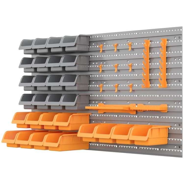 44 PCS Wall Mounted Pegboard Tool Organizer Rack Kit with Various Sized Storage Bins, Pegboard and Hooks, Orange