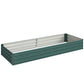 Green galvanized raised garden bed frame with ridged panels and corner posts