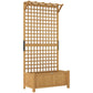 Wood raised garden bed planter with square grid trellis for climbing vines