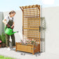 Wood trellis planter with raised bed dimensions on frame, tall climbing trellis