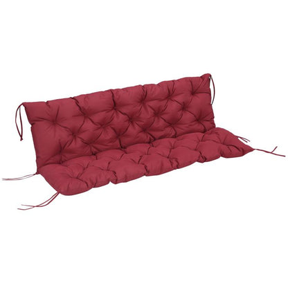 Wine red tufted bench cushion with diamond quilting and side ties