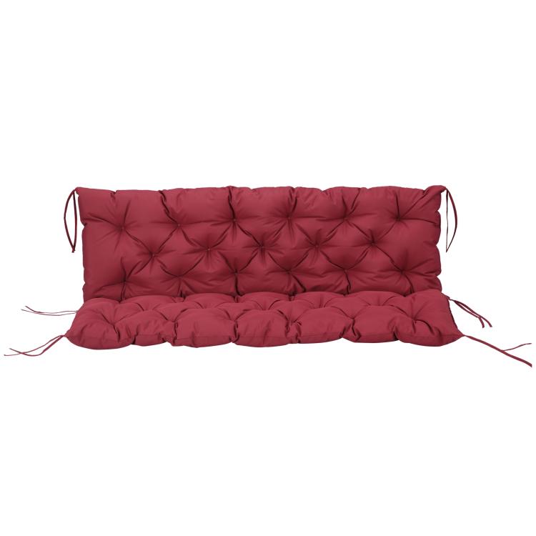 Wine red bench cushion pad with tufted diamond pattern and long tie strings