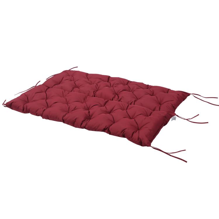 Wine red tufted bench cushion with corner ties, quilted 59 x 38 in