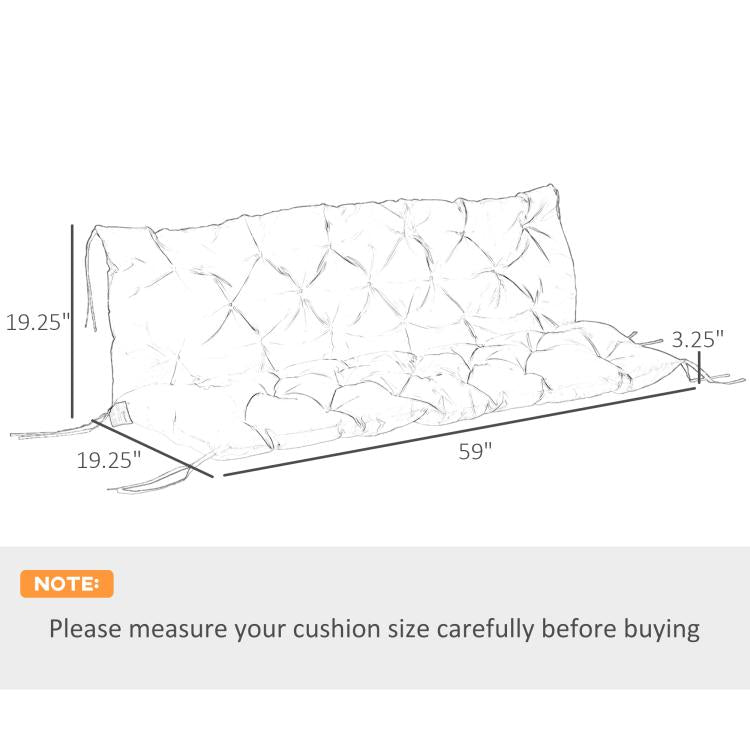 Wine red tufted bench cushion size diagram with length and width measurements