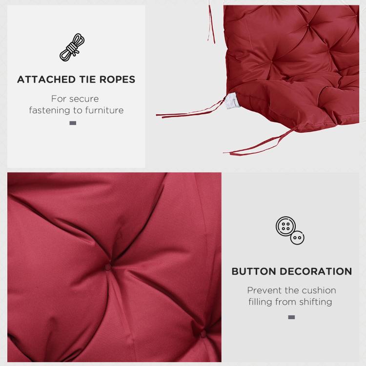 Wine red cushion corner with attached tie ropes and button-tufted decoration detail