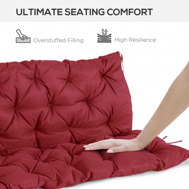 Wine red tufted bench cushion with overstuffed comfort and high resilience design