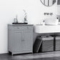 Gray bathroom cabinet with two doors and two drawers