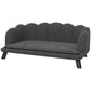 Charcoal gray upholstered pet sofa with rounded back and cushioned seat
