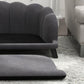 Charcoal gray pet sofa with cushioned seat and back, solid wood legs