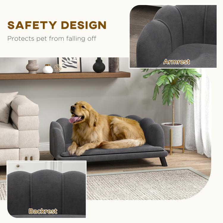 Pet sofa safety design graphic showing backrest and armrest structure