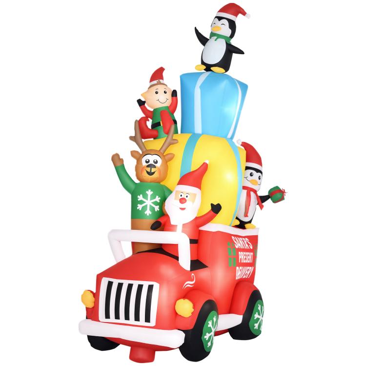 Inflatable Santa gift car yard decoration with penguin driver and winter characters