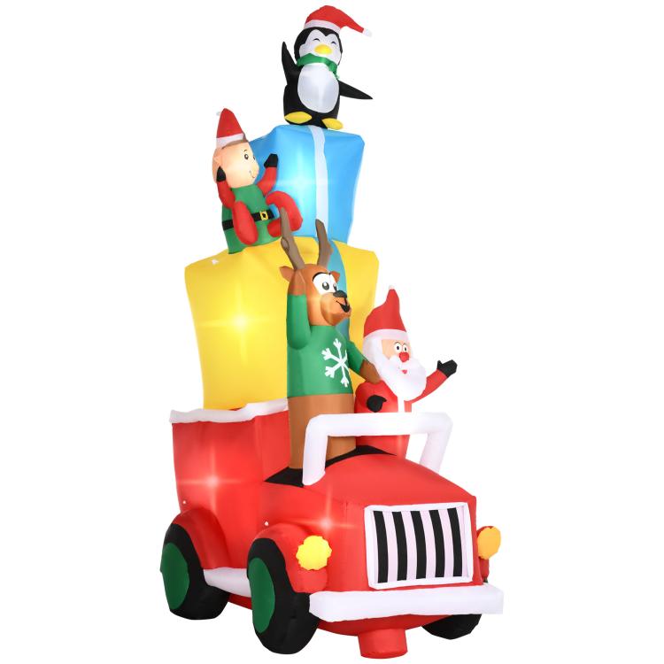 Inflatable Santa gift car yard decoration with layered characters and red truck