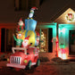 Illuminated inflatable Santa gift car with penguin top figure and festive characters