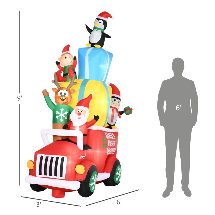 Inflatable Santa gift car yard decoration, red truck with characters and height outline