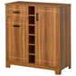 Brown retro wine cabinet with drawer, tall door opening, and vertical bottle rack shelves