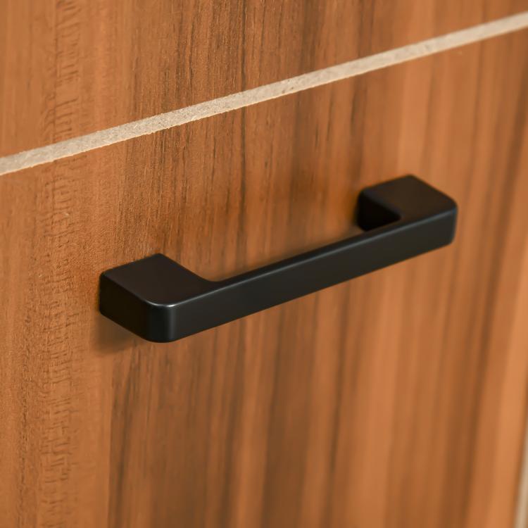 Brown wine cabinet drawer handle with curved black pull