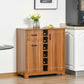 Brown retro wine cabinet with drawer, side doors, and bottle rack center column
