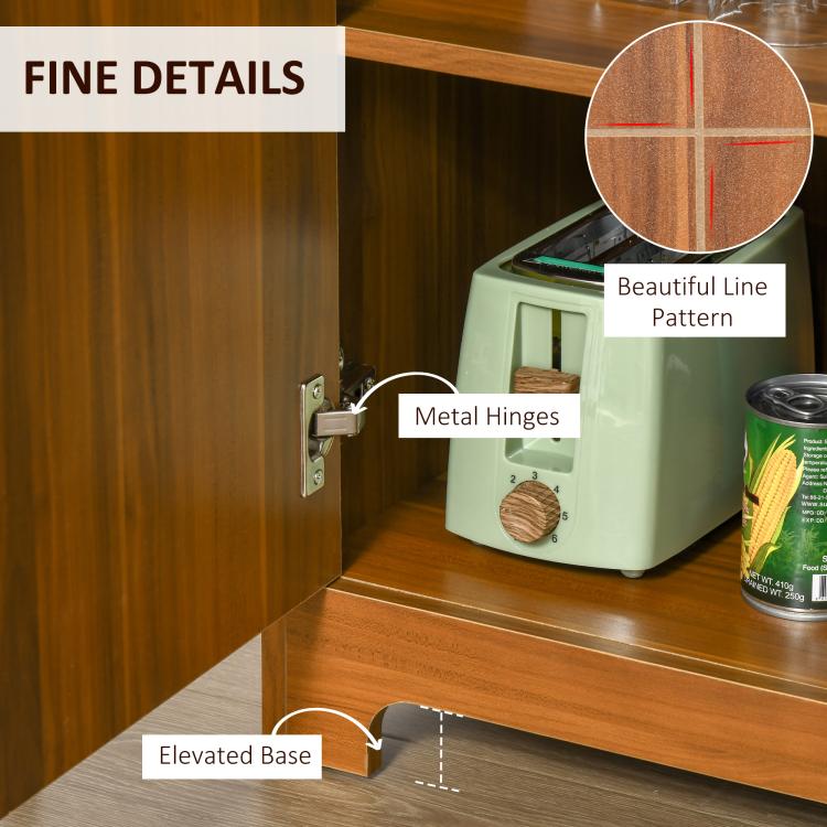 Brown cabinet door with metal hinges and decorative line pattern finish