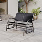 Black double outdoor glider bench with two mesh panels and rocker base frame
