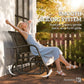Black outdoor glider bench with curved base, two mesh backrests