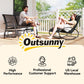 Black outdoor glider bench with smooth rocking frame and mesh back panels
