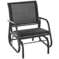 Black glider chair with rectangular mesh back, curved armrests, and mesh seat