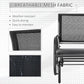 Black outdoor glider chair with breathable mesh backrest and curved steel arms