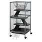 Rolling ferret-style cage with hammock, stacked platforms, and black wire frame